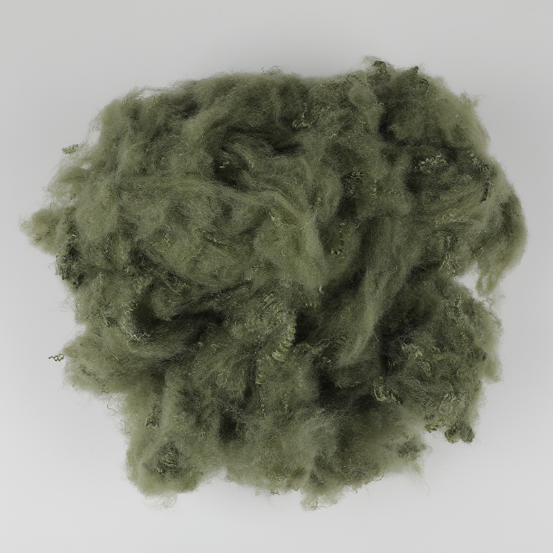 Fibre discontinue de polyester filante en laine verte de l'armée 3D × 64 mm